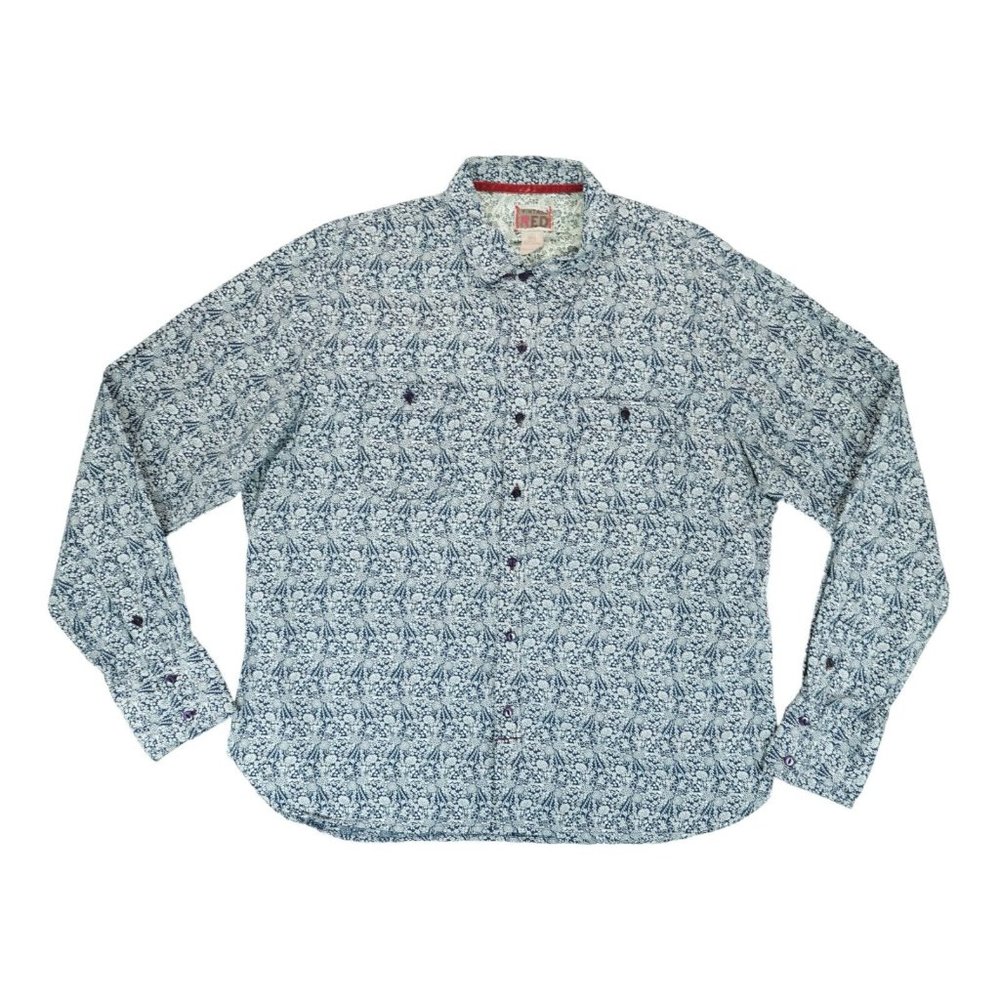 Vintage Red Shirt Mens XXL Blue White Button Up Long Sleeve‎ Floral Print